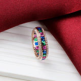 925 Sterling Silver Multi Gemstone Eternity Ring Handmade Elegant Rainbow Stacking Ring