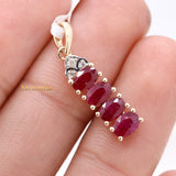 Natural Ruby Gemstone With Diamond Pendant 14k Yellow Gold