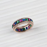 925 Sterling Silver Multi Gemstone Eternity Ring Handmade Elegant Rainbow Stacking Ring
