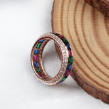 925 Sterling Silver Multi Gemstone Eternity Ring Handmade Elegant Rainbow Stacking Ring