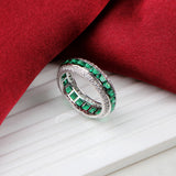 925 Sterling Silver Emerald and CZ Eternity Band Ring Handmade Stackable Statement Ring