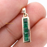 Natural Emerald Gemstone With Diamond Pendant 14k Yellow Gold Jewelry