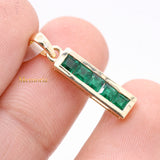 Natural Emerald Gemstone With Diamond Pendant 14k Yellow Gold Jewelry