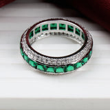 925 Sterling Silver Emerald and CZ Eternity Band Ring Handmade Stackable Statement Ring