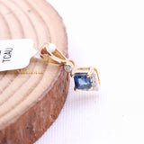 Natural Blue Sapphire Gemstone With Diamond Pendant 14k Yellow Gold