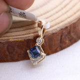 Natural Blue Sapphire Gemstone With Diamond Pendant 14k Yellow Gold