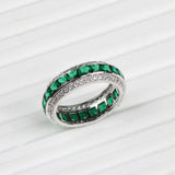 925 Sterling Silver Emerald and CZ Eternity Band Ring Handmade Stackable Statement Ring