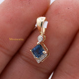 Natural Blue Sapphire Gemstone With Diamond Pendant 14k Yellow Gold