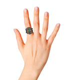 Natural Emerald Gemstone and Diamond 925 Sterling Silver Gold Plated Black Rhodium Ring