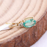 Natural Emerald Gemstone With Diamond Pendant 14k Yellow Gold Jewelry