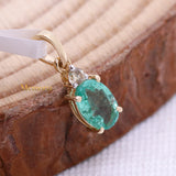 Natural Emerald Gemstone With Diamond Pendant 14k Yellow Gold Jewelry