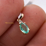 Natural Emerald Gemstone With Diamond Pendant 14k Yellow Gold Jewelry