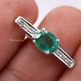 Natural Emerald Gemstone With Diamond Pendant 18k White Gold Jewelry