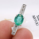 Natural Emerald Gemstone With Diamond Pendant 18k White Gold Jewelry