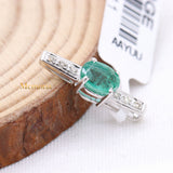 Natural Emerald Gemstone With Diamond Pendant 18k White Gold Jewelry