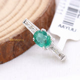 Natural Emerald Gemstone With Diamond Pendant 18k White Gold Jewelry