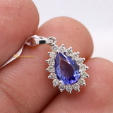 Natural Tanzanite Gemstone With Diamond Pendant 18k White Gold