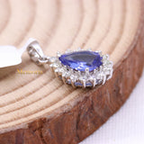 Natural Tanzanite Gemstone With Diamond Pendant 18k White Gold