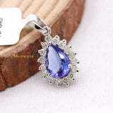 Natural Tanzanite Gemstone With Diamond Pendant 18k White Gold