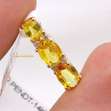 Natural Yellow Sapphire Gemstone With Diamond Pendant 14k Yellow Gold