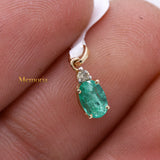 Natural Emerald Gemstone With Diamond Pendant 14k Yellow Gold Jewelry