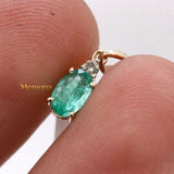 Natural Emerald Gemstone With Diamond Pendant 14k Yellow Gold Jewelry