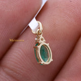 Natural Emerald Gemstone With Diamond Pendant 14k Yellow Gold Jewelry