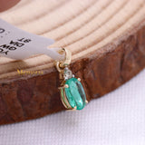 Natural Emerald Gemstone With Diamond Pendant 14k Yellow Gold Jewelry