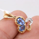 Blue Sapphire Gemstone With Diamond Butterfly Twisted Pendant 14k Yellow Gold