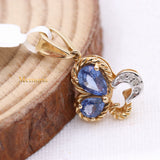 Blue Sapphire Gemstone With Diamond Butterfly Twisted Pendant 14k Yellow Gold