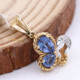 Blue Sapphire Gemstone With Diamond Butterfly Twisted Pendant 14k Yellow Gold