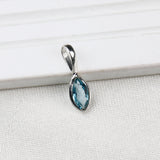 Natural Blue Topaz Pendant 925 Sterling Silver Minimal Teardrop Gemstone Necklace Charm