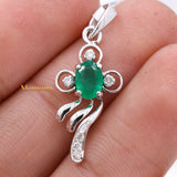 Designer Natural Emerald Gemstone With Diamond Unique Pendant 18k White Gold Jewelry