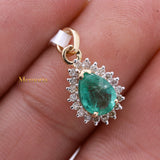 Natural Emerald Gemstone With Diamond Pendant 14k Yellow Gold Jewelry