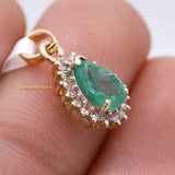 Natural Emerald Gemstone With Diamond Pendant 14k Yellow Gold Jewelry