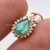 Natural Emerald Gemstone With Diamond Pendant 14k Yellow Gold Jewelry