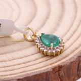 Natural Emerald Gemstone With Diamond Pendant 14k Yellow Gold Jewelry