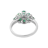 Floral Shaped Natural Emerald Gemstone and Diamond 925 Sterling Silver Ring