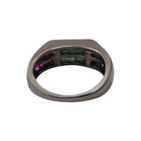 Natural Emerald, Sapphire and Ruby Gemstone 925 Sterling Silver Black Rhodium Plated Ring