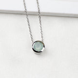 Elegant Aqua Chalcedony Bezel Pendant Necklace 925 Sterling Silver Minimal Jewelry