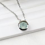 Elegant Aqua Chalcedony Bezel Pendant Necklace 925 Sterling Silver Minimal Jewelry