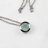 Elegant Aqua Chalcedony Bezel Pendant Necklace 925 Sterling Silver Minimal Jewelry