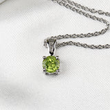 Natural Peridot Silver Necklace 925 Sterling Silver Classic Solitaire Pendant for Women