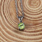 Natural Peridot Silver Necklace 925 Sterling Silver Classic Solitaire Pendant for Women