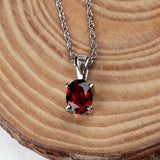 925 Sterling Silver Garnet Necklace Classic Red Gem Solitaire for Women