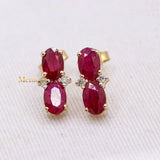 Natural Ruby Gemstone With Diamond 14k Yellow Gold Earring