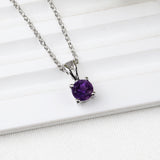 925 Sterling Silver Natural Amethyst Necklace Handmade Solitaire Pendant Necklace