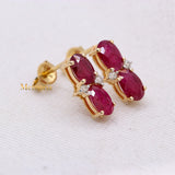 Natural Ruby Gemstone With Diamond 14k Yellow Gold Earring