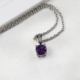 925 Sterling Silver Natural Amethyst Necklace Handmade Solitaire Pendant Necklace