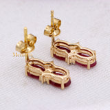 Natural Ruby Gemstone With Diamond 14k Yellow Gold Earring